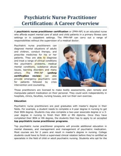 Psychiatric Nurse Practitioner Certification - A Career Overview