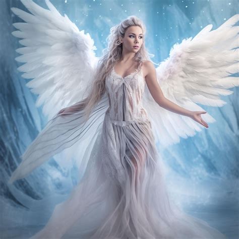 Premium Ai Image Marvelous And Gorgeous Woman Angel With Massive Wings Dress