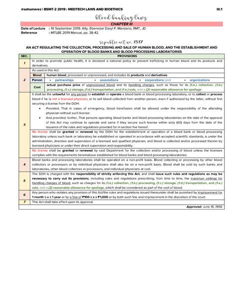 MT Laws And Bioethics Summary BS Medical Technology Studocu