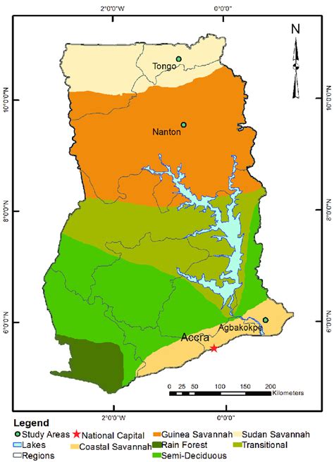 Map Of Ghana Showing The Locations And Agro Ecological Zones Of The