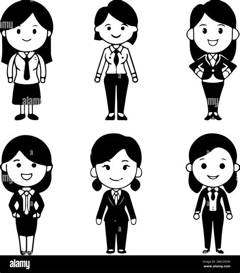 Cartoon Vector Business Woman Black Line Set Stock Vector Image And Art