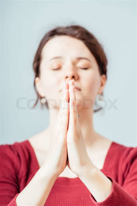 Beautiful Brunette Girl Praying Stock Image Colourbox