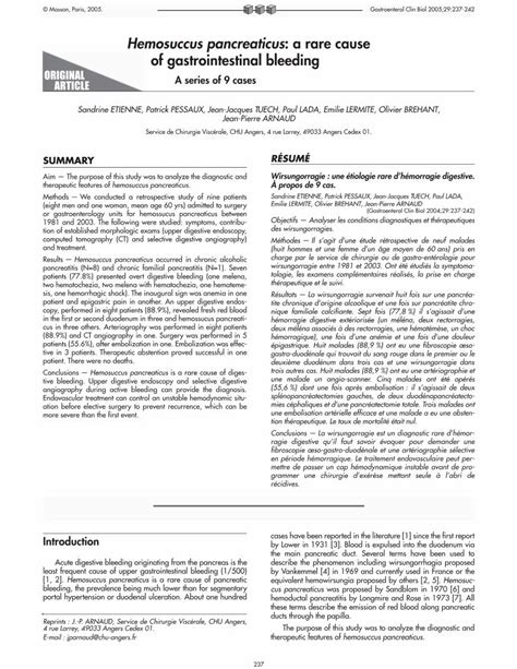 Pdf Hemosuccus Pancreaticus A Rare Cause Of Gastrointestinal