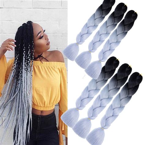 Braids Extensions Silver Gray Kanekalon Kunsthaar Haar Braids