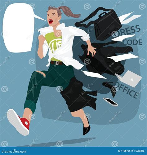 Girl Runs Changing Clothes on the Go Stock Vector - Illustration of ...