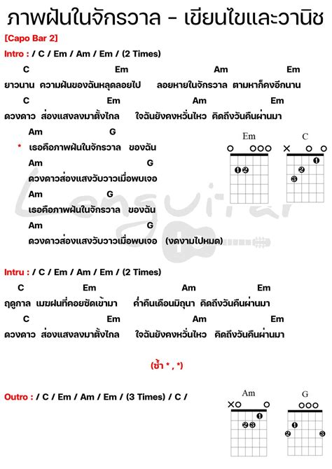 คอร์ดเพลง ภาพฝันในจักรวาล เขียนไขและวานิช คอร์ดเพลงง่ายๆ Lenguitar