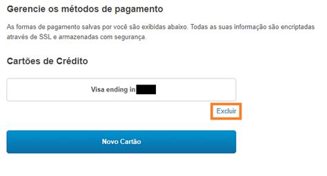 Como posso remover meu cartão de crédito Suporte Atendimento ao