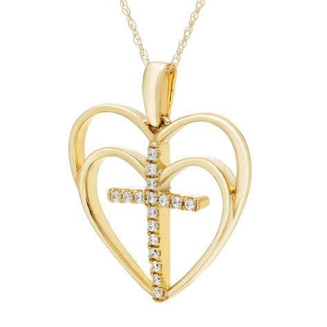 Diamond Heart Cross Pendant in 10K Yellow Gold (1/10 ct. tw.)