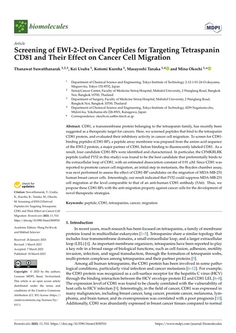 PDF Screening Of EWI 2 Derived Peptides For Targeting Tetraspanin