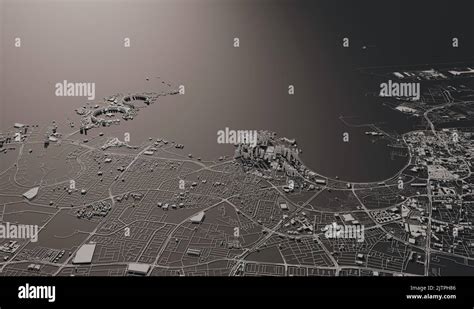 Doha Qatar City Map Aerial View Minimal Design 3D Rendering Stock