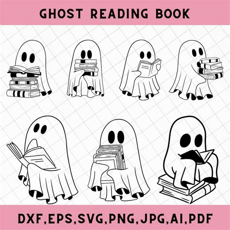 Cute Ghost Reading Svg Ghost Reading Png Cute Ghost Book Svg Ghost