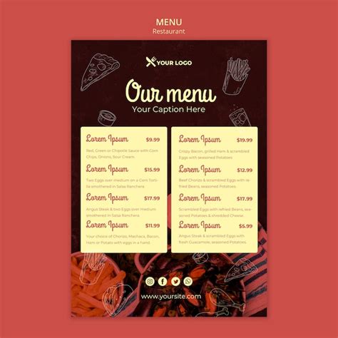 Concept De Modèle De Menu De Restaurant Psd Gratuite