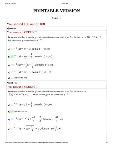 Quiz 15 - Quiz 15 - PRINTABLE VERSION Quiz 15 You scored 100 out of 100 ...