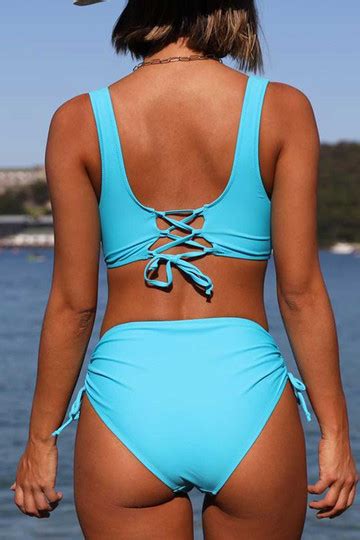 High Waist Criss Cross Drawstring Side Bikini Set