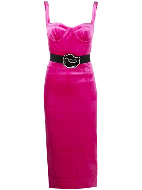 The New Arrivals Ilkyaz Ozel Monique Velvet Effect Midi Dress Pink