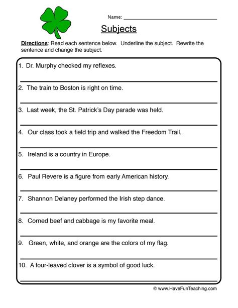 Subject And Predicate Worksheet For Grade 1