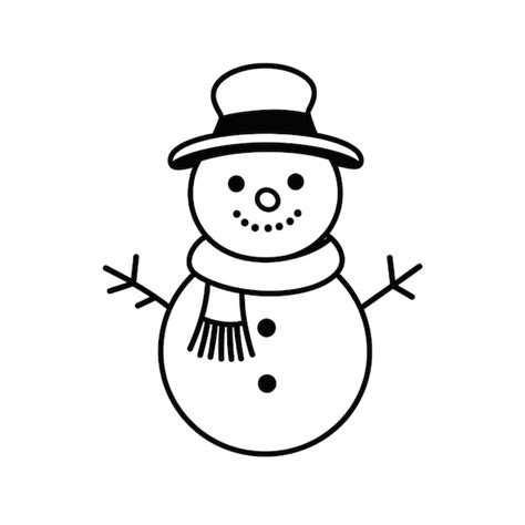 Um Desenho Em Preto E Branco De Um Boneco De Neve Usando Chap U E