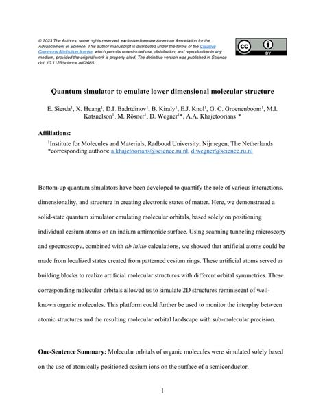 PDF Quantum Simulator To Emulate Lower Dimensional Molecular Structure