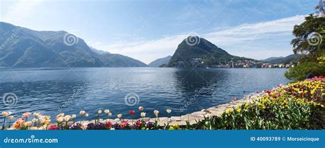 View Of The Gulf Of Lugano Stock Image Image Of Bloom 40093789