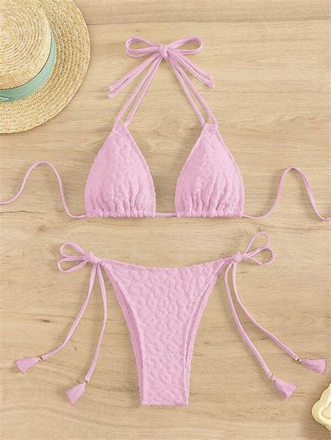 Plain Halter Triangle Tie Side Bikini Swimsuit Shein Usa