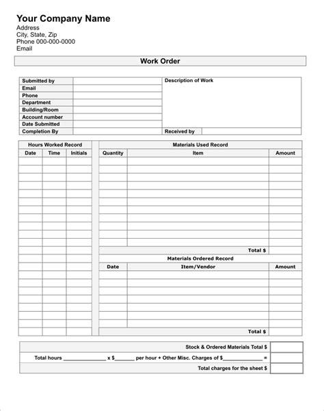 Work Order Template Full Size Lighthouse Printing