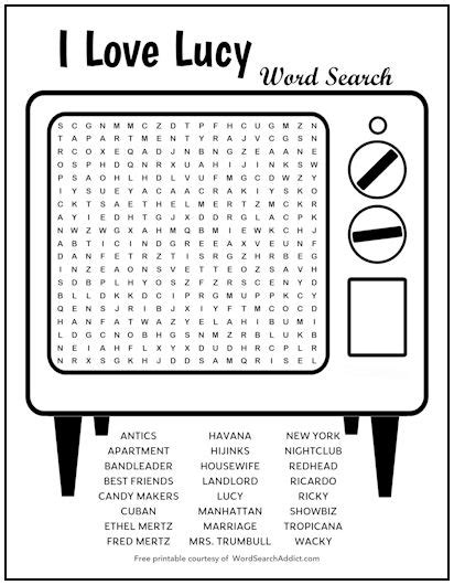 I Love Lucy Printable Word Search Puzzle Word Search Addict