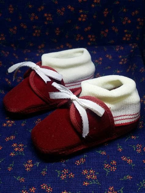Dark Red Velveteen Crib Shoes With Socks Baby Bootiesvintage Etsy