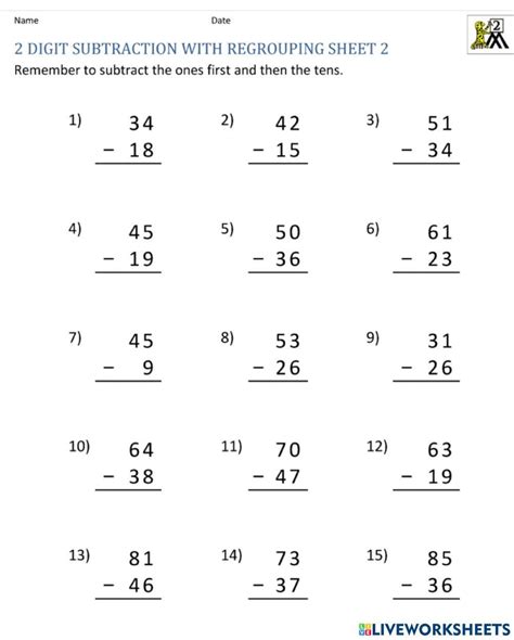 Subtraction With Regrouping Worksheet For Grade 1 Live Worksheets Worksheets Library