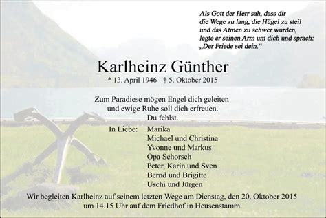 Traueranzeigen Von Karlheinz Günther Trauerop Onlinede