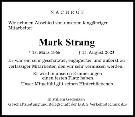 Traueranzeigen Von Mark Strang Trauer Anzeigende