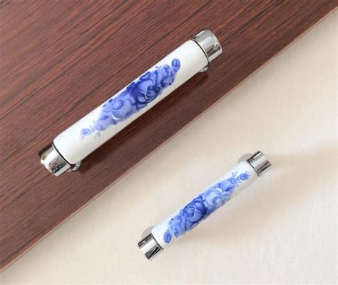 Blue Flower Dresser Pulls Handles Ceramic Drawer Handles Cabinet