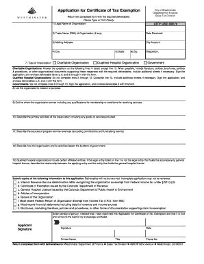 Fillable Online Ci Westminster Co Application For Certificate Of Tax