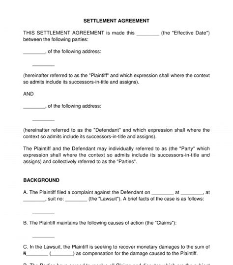 Settlement Agreement And Release FREE Template