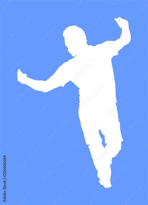 A Greek Evzone Dancing Vector Silhouette Isolated On Blue Background