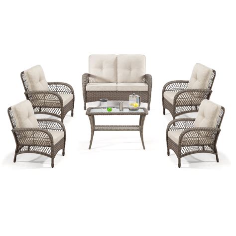 Meetleisure 6 Piece Rattan Sofa Seating Group With Cushionsincluding 4 Chairs1 Sofa1 Table