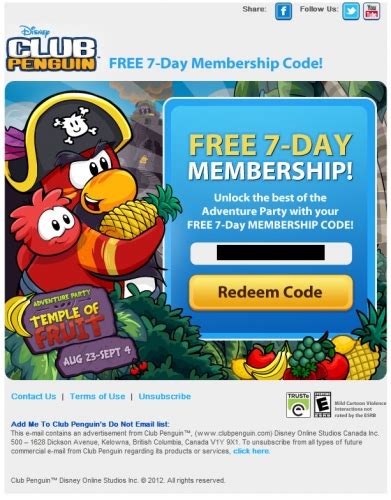 Club Penguin Sending 7 Day Memberships and Buy Membership Emails To ...