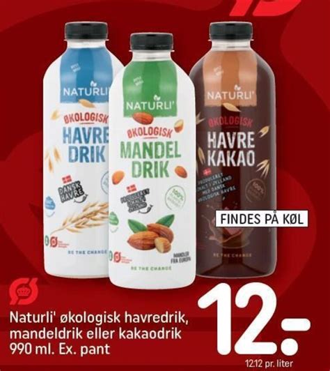 Naturli økologisk havredrik mandeldrik eller kakaodrik 990 ml Ex