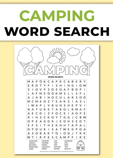 Printable Camping Word Search Chevron Lemon Word Seach Fishing Maps