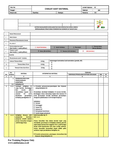 Ceklist Interpretasi Kriteria Audit Smk3 Pdf