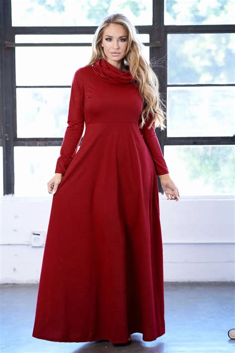 Women Winter Turtleneck Dress Long Sleeve Elegant Party Maxi Dress