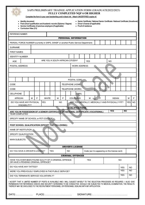 Saps Trainee Prelim Application From Graduates Saps