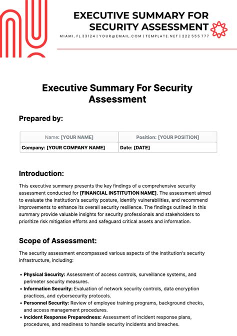 Free Executive Summary For Security Assessment Template Edit Online And Download