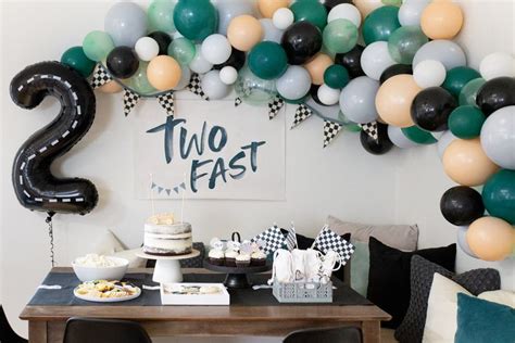 Two Fast Modern Race Car Second Birthday Party Emelbe Design 2nd