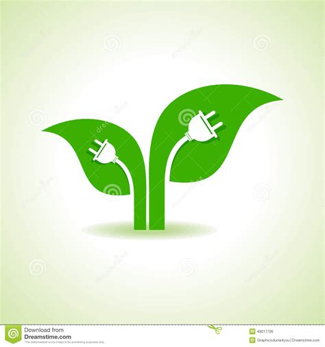 Ecology Concept Leaf With Electric Plug Stock Vector Illustration