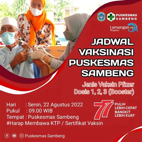 Jadwal Vaksinasi Puskesmas Sambeng Puskesmas Sambeng Kabupaten Lamongan