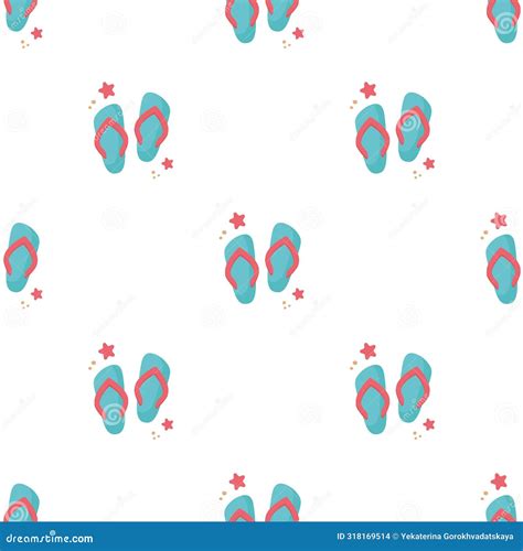 Flip Flops Icon With Starfishes Seamless Pattern For Summer Design