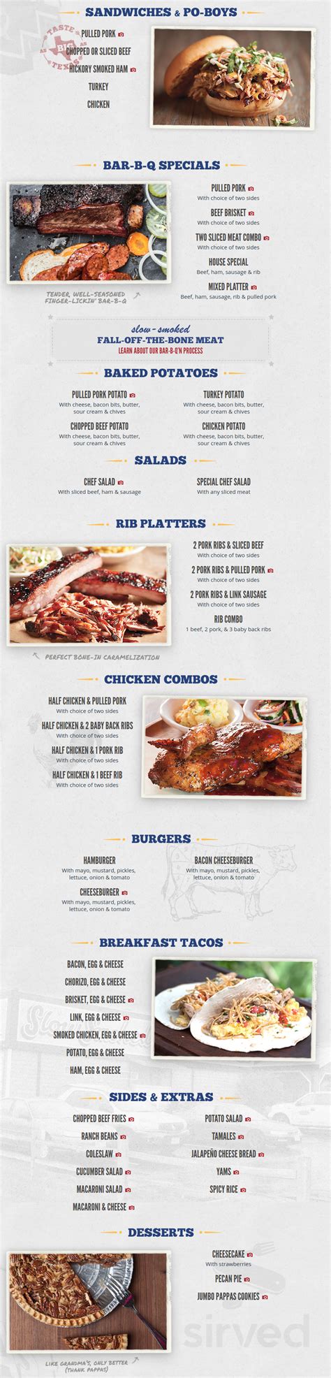 Pappas Bar B Q Menu In Pasadena Texas Usa