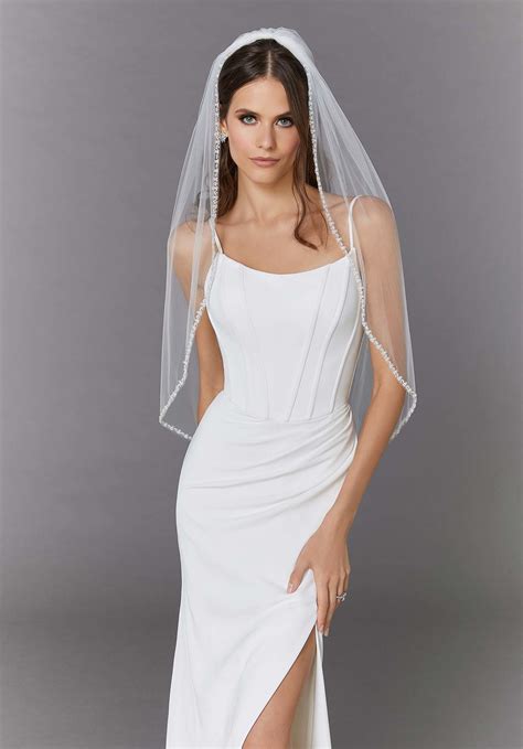 Lace Edged Veil Lightly Beaded With Rhinestones Morilee