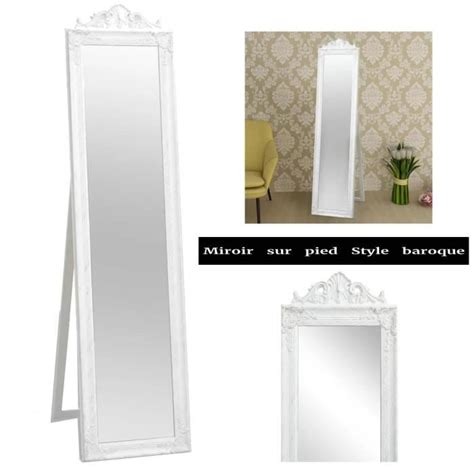 Bel Miroir Sur Pied Style Baroque X Cm Blanc Bois Et Verre