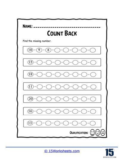 Counting Backwards Worksheets 15